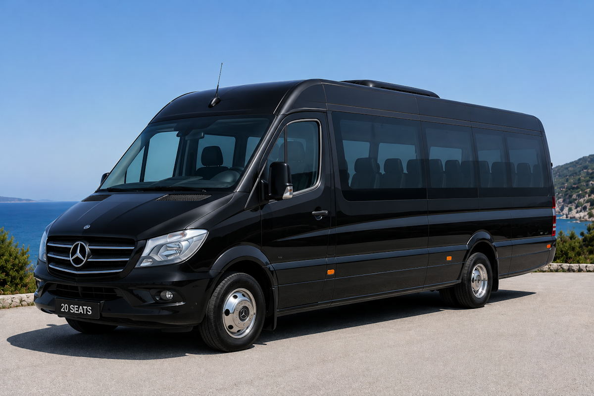 Mercedes Sprinter 20-seat minibus for large group transfers in Zakynthos